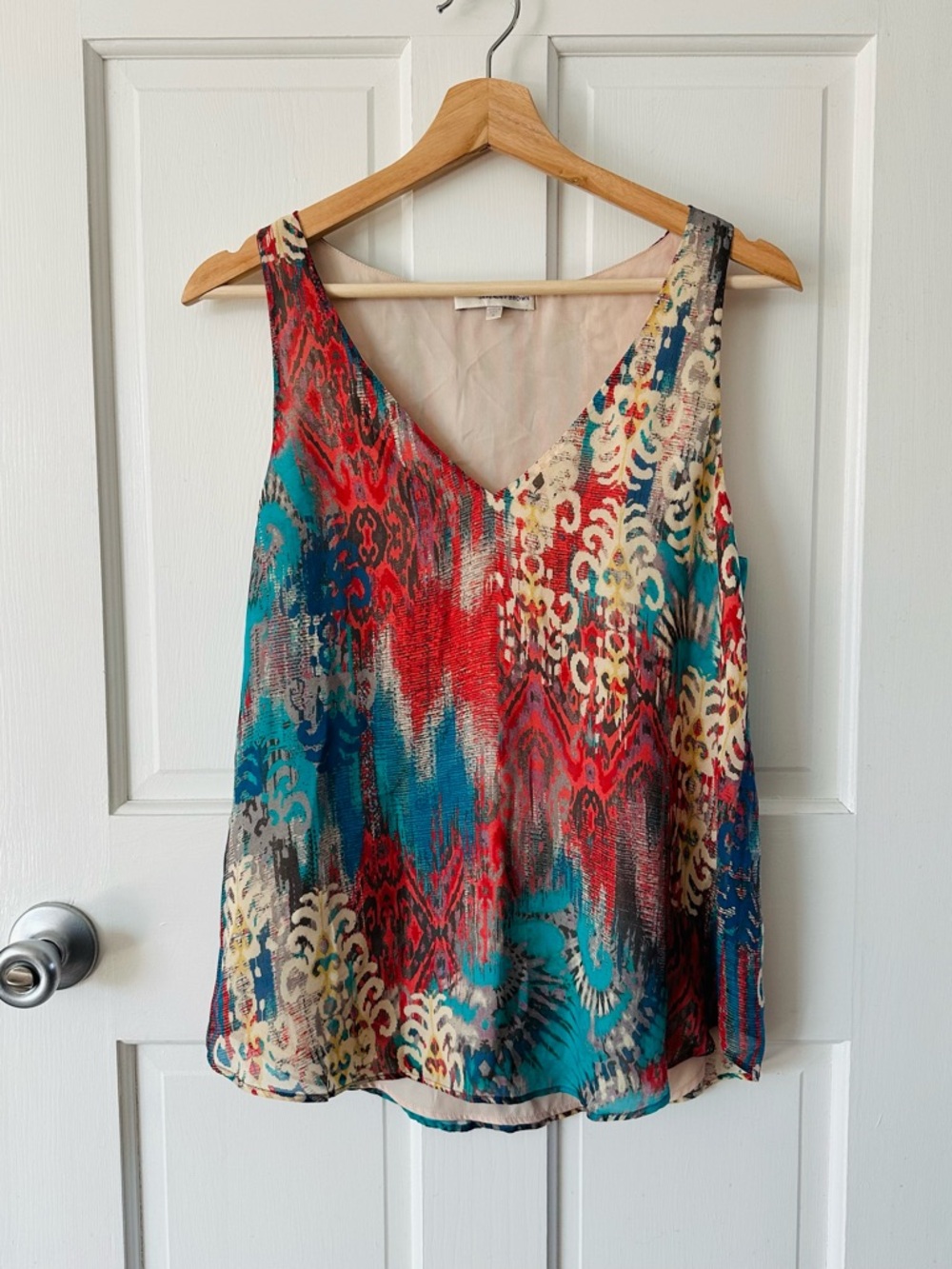 Lavender Brown 100% Silk Sleeveless Blouse Tank Top Artsy Boho Multicolor Size S